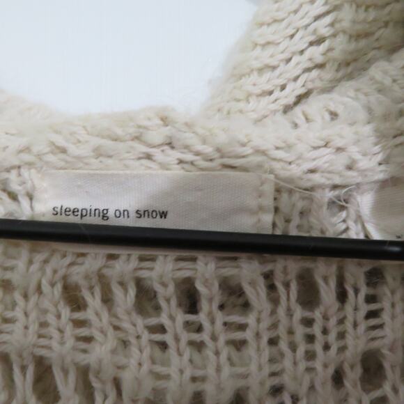 Sleeping on Snow Womens L Beige Wool Mohair Blend Knit Open Front Hood Cardigan - Picture 5 of 7